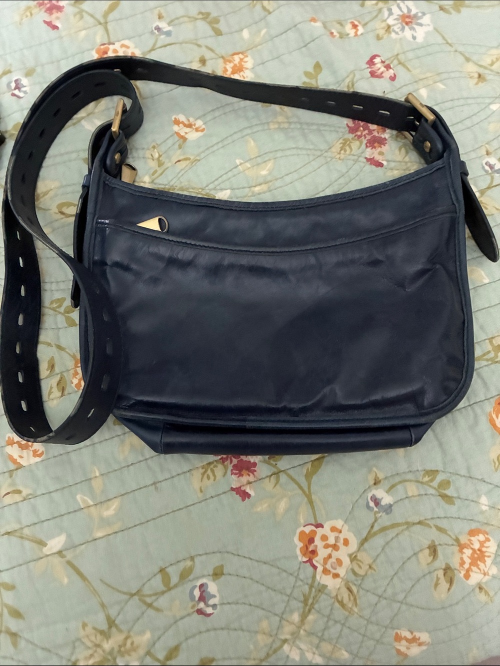 HOBO Navy Blue Leather Crossbody Bag with Adjustable Strap